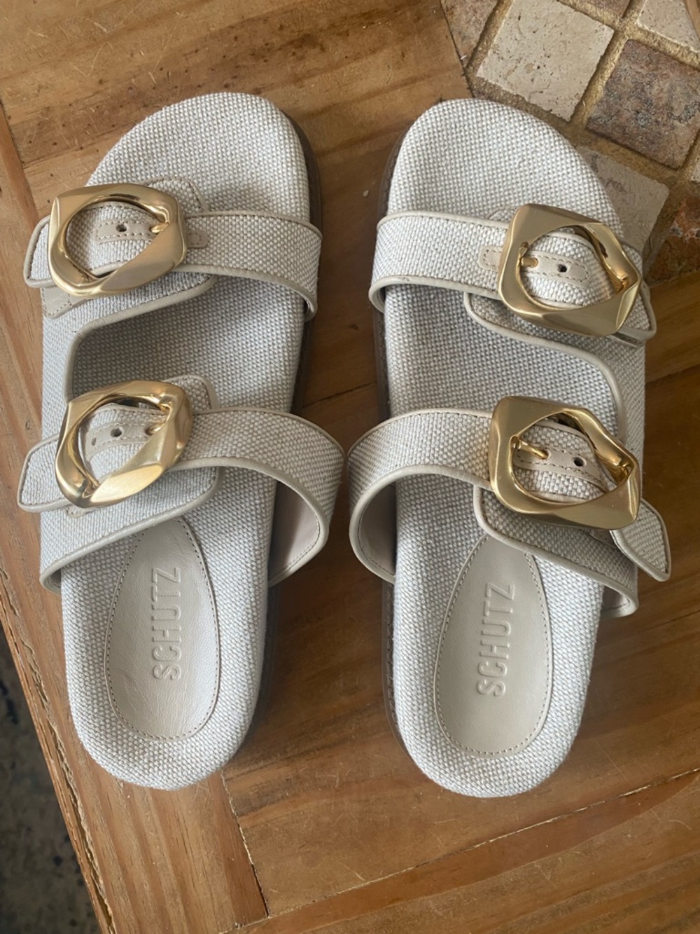 SCHUTZ Olga Beige Linen Sporty Sandal